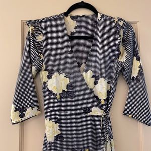 Ganni Gingham and floral midi dress , silk, size 34 like new